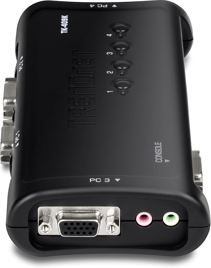 TRENDnet 4-Port USB KVM Switch Kit with Audio, TK-409K, Control Up to 4 Computers, Windows, Linux, Mac OS Compliant, 2048 x 1536 VGA Resolution, NDAA & TAA Compliant, KVM Cables Included, Black