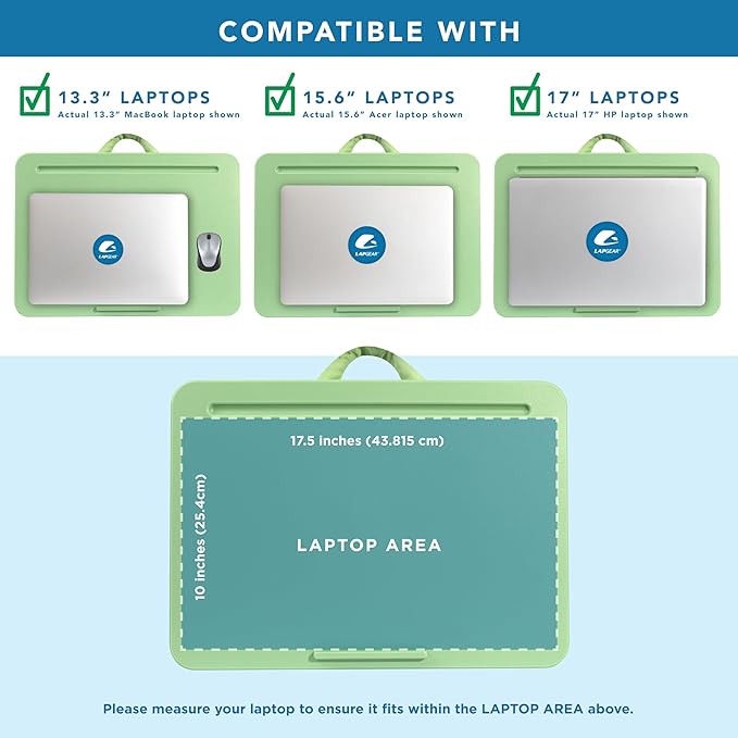 LAPGEAR Original Lap Desk – Fits Up to 17” Laptops – Sage Green – Style No. 45151
