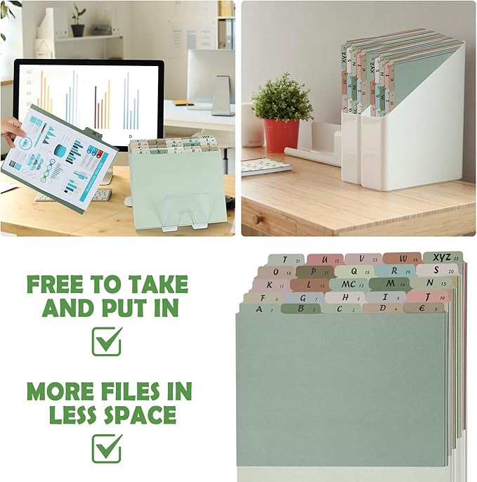 1 Set A-Z Alphabetic and Number Top Label Files, Legal Size, 25 Sheets File Dividers 1/5 Cut Label File Cabinet Dividers Desk Organizer for Office, Home and School (Morandi)