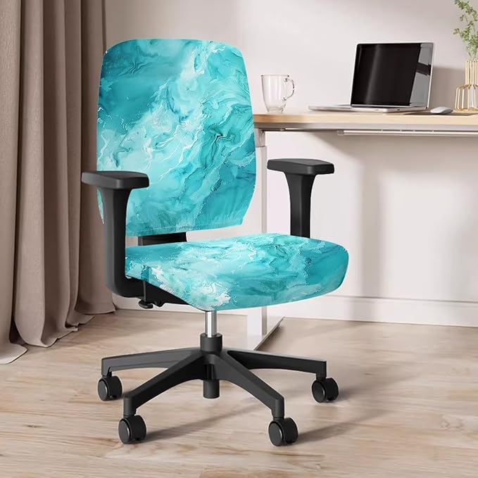 Blue Marble Print Office Chair Covers for Women Stretchable Office Chair Seat Cover 2 Piece Washable Gaming Chair Cover Universal Fit Wheelchairs,Computer Chairs,Gaming Chairs