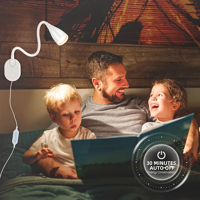 LiFMIRA Wall-Mounted LED Bedside Reading Light with USB Charging Port, 10-Level Dimmable & Adjustable 5 Color, Plug-in Adhesive Night Lamp for Books in Bed, Eye-Caring Bedroom Lighting (White)