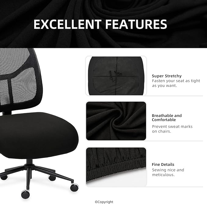 DIVA EN CAMINO DEC Water-Resistant Stretchable Desk Office Chair Seat Cushion Covers - Universal Spandex Computer Chair Slipcover - Removable Washable Cushion Protectors for Dogs, Cats, Black