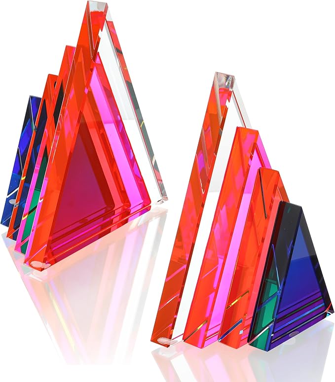 H&D HYALINE & DORA 1Pair 3Lbs Crystal Bookends for Shelves Decorative Glass Bookends for Heavy Books Geometric Triangle Shape Non-Skid Book Ends Heavy Bookends Home Office Decor(Colorful)