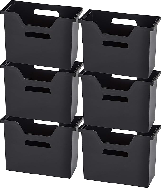 IRIS USA Medium Portable Desktop File Box with Open Lid, 6 Pack, Side Handles, Hanging File Folders, Tabs & Inserts, Letter Size, Magazines, Newspapers, Mail, Books, Notebooks, Black