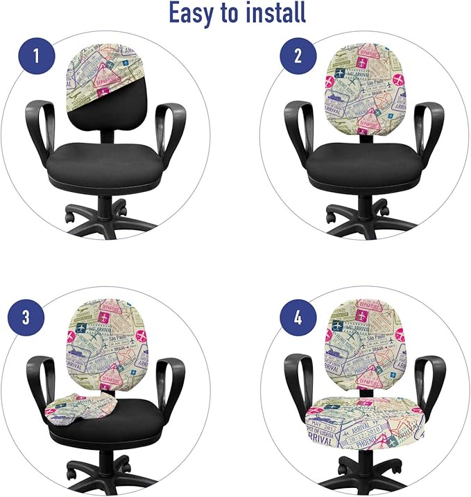 Ambesonne Travel Office Chair Slipcover, Passport and Visa Stamps Illustration of Toronto Hong Kong Berlin Print, Protective Stretch Decorative Fabric Cover, Standard Size, Eggshell Pink