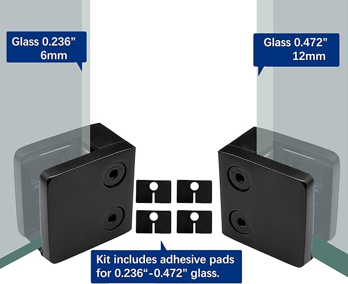 Glass Clamp - 4PCS,for 1/4 "-1/2 "（6mm-12mm） Tempered Glass, Stainless Steel 304 Flat Back Square Casting- Black for Indoor/Outdoor Balustrade, Stair Handrail (LIUCHONGYANG99)