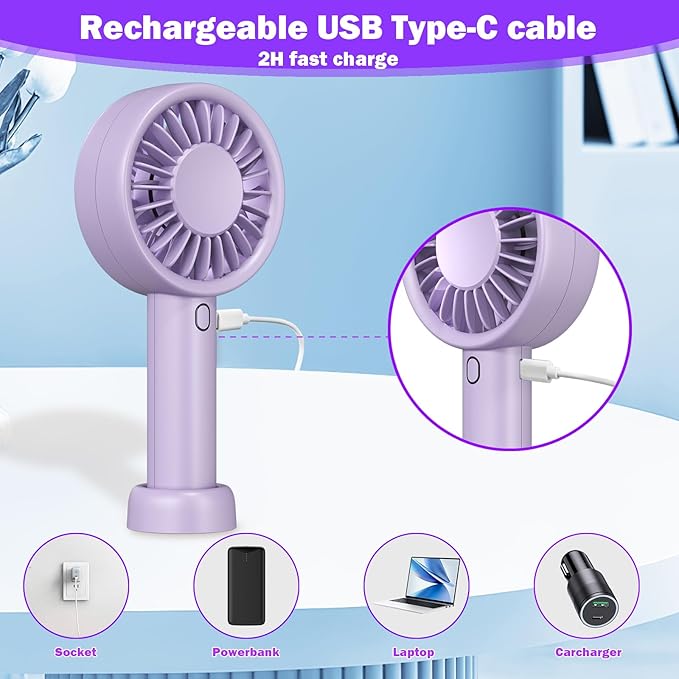 Decute Handheld Turbo Fan Strong Wind Mini Portable Fans, Hand Held USB-C Rechargeable Travel Fan for Indoor Makeup Office Desktop and Outdoor Beach, for Women Girl Men Boy(Purple)