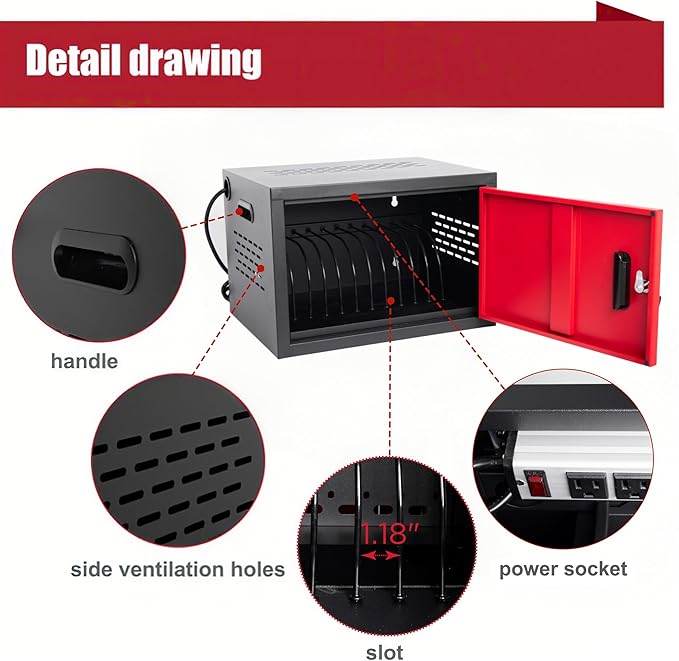 12 Device Wall-Mount Charging Station for Laptops/Tablets/iPads/Chromebooks,12 Bay Lockable Charging Cabinet with Power Strip for Classroom,School Storage Charging Cabinet，Fully Assembly