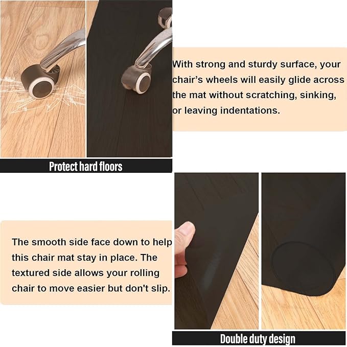 AiBOB Office Chair Mat for Hardwood Floor, 45 X 53 inches, Hard Floor Chair Mats Under Computer Desk, Easy Glide for Rolling Chairs, No Curling