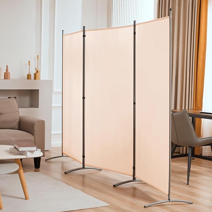 Spurgehom 3 Panel Room Divider Folding Partition Privacy Screens, Freestanding Fabric Room Panel Portable Room Partition Wall Dividers for Home Office Restaurant, 102" W X 71" H (Beige)