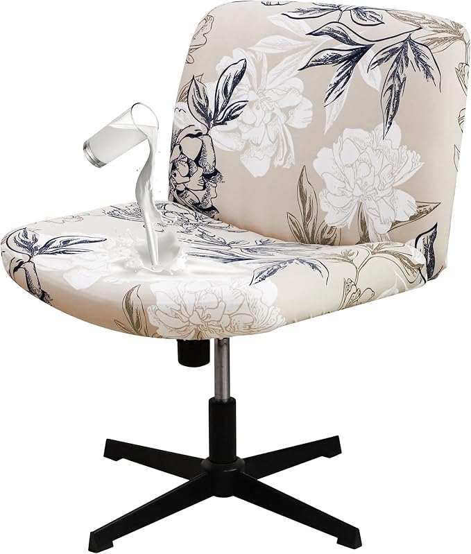 Criss Cross Chair Cover Waterproof Elegant Flower Wide Armless Vanity Desk Chair Slipcover 1 Piece Washable