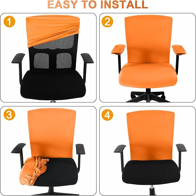 Tallew 4 Pcs Office Chair Covers Set Computer Universal Protective Stretchable Chair Seat Covers Desk Armrest Cover Pads Office Cushion Backrest for Rotating(Regular,Orange)