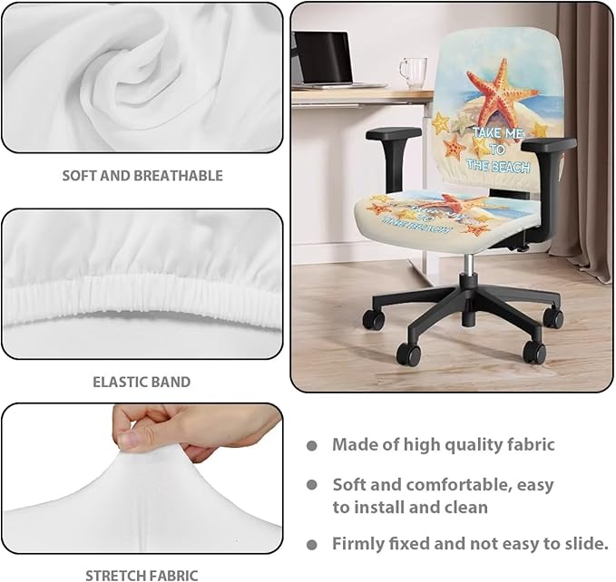 GLENLCWE Beach Starfish Office Chair Cover Seat Covers Independence Day Stretchable Universal Computer Chair Covers Rotating Chair Slipcover for Family Friends