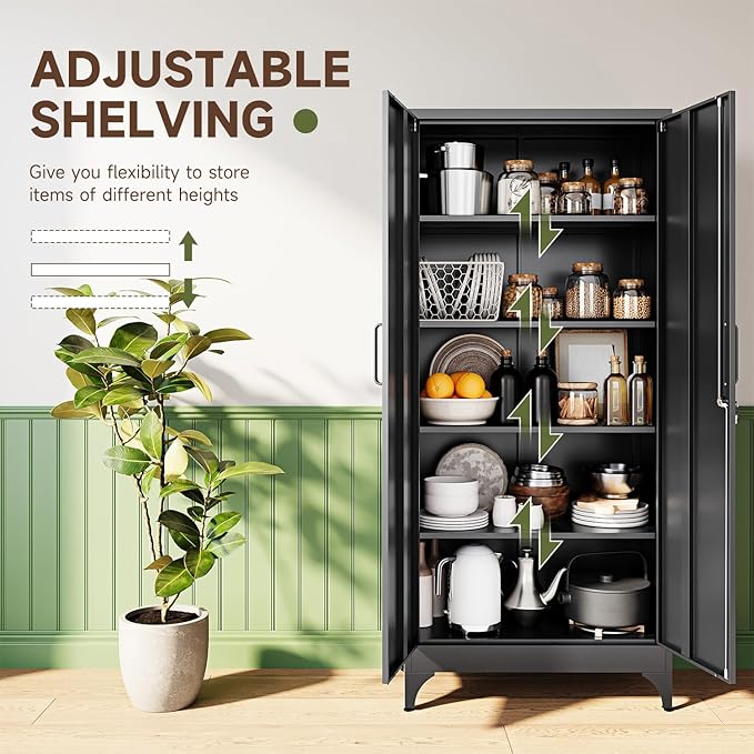 Letaya 71" H Metal Storage Cabinet with 2 Doors and 4 Shelves,Tall Kitchen Pantry Cabinets,Utility Pantry Organizers for Cupboard/Dining/Bathroom/Home Office/Garage, Steel Tool Cabinets