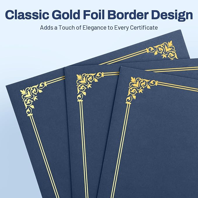 SUNEE Certificate Holders(Navy Blue, 30 Packs), Diploma Covers Gold Foil Border, for Letter Size 8.5x11 Certificates, Cardstock, Document Papers