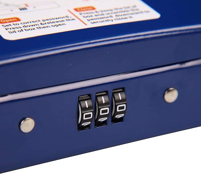SEPOX® Water/Fire-Resistant Portable Security Case Lock Box Steel, Small Personal Travel Safe Storage Cabinet, 3-Ft Cable, Ressetable Combination Lock for Dorm, Car, Sports, Office, 2pcs Blue