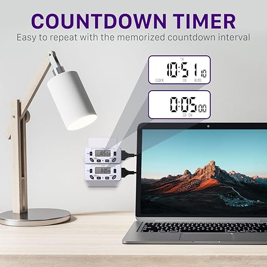 Fosmon 7 Day Digital Timers for Electrical Outlets, Indoor Plug-in Light Timers Switch Programmable, Electric Wall Plug for Grow/Reptile Light, Lamp, Appliance, Aquarium, Fish Tank - 2 Pack