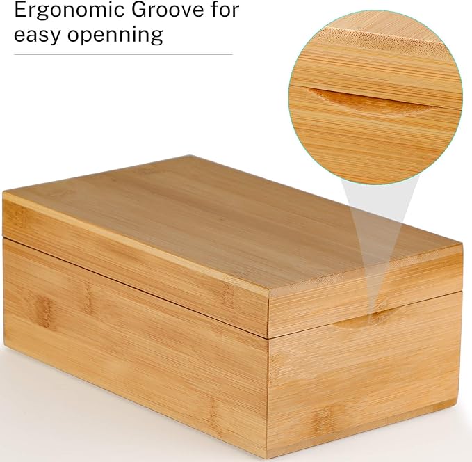 MaxGear Index Card Holder, 3 x 5 Inch Business Card Organizer for Desk with 3 Dividers, Bamboo Index Cards Box with A-Z Tabs Holds 600 Cards for Recipe Flash Storage