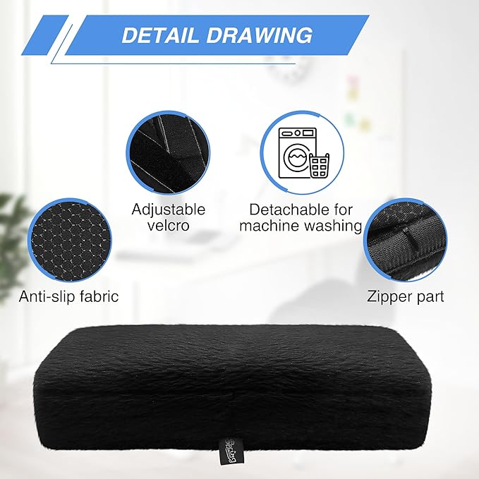SPRING SEAON Office Chair Arm Covers Plush Office Chair Arm Pads Premium Memory Foam Gaming Chair Armrest Cushion Provide Cushioning for Elbows and Forearms 2 Pack Arm Chair Covers for Arms (Black)