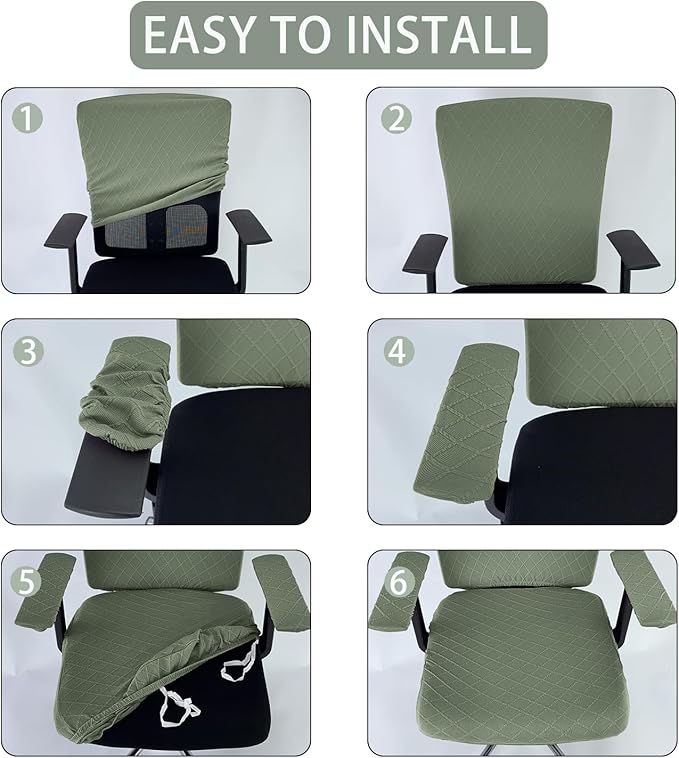 4 Pcs Office Chair Cover Set with 4 Extra Elastic Straps Universal Protective Office Chair Covers Stretchable Desk Chair Cover Office Armrest Cushion Backrest for Rotating Chair (Green)