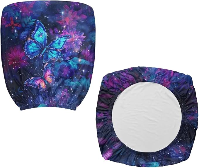 Galaxy Butterfly Computer Chair Covers Stretchable Office Chair Cover Dorm Computer Rotating Chair Slipcover 2 Piece Washable Seat and Back Cover Desk Chair Seat Cushion Protectors Purple