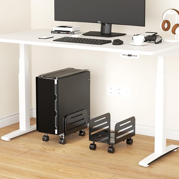 suptek Computer Tower Stand,Mobile CPU Rolling Stand, 5.5 to 9.8 inch Wide Adjustable Mobile Cart Holder with Locking Caster Wheels,Gaming PC Holder,Steel Rolling Cart,Black(ZJJ005)