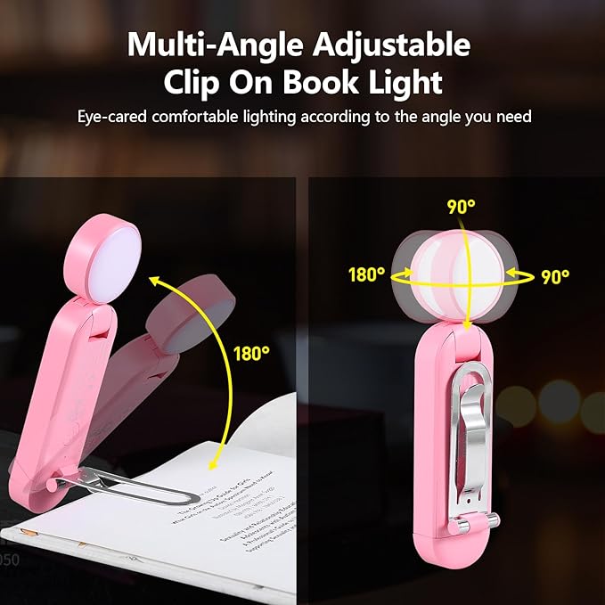 VAVOFO USB Rechargeable Blue Light Blocking Amber Clip On Bookmark Shaped Reading Light for Bookworms Reading in Bed (Pink)
