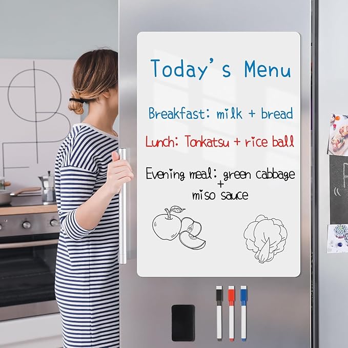 Magnetic Fridge White Board Paper, 40" x 30" Large Dry Erase Board Sheet for Organizer and Planner, Kitchen Refrigerator Whiteboard for Family to-do List, Includes Markers and Eraser