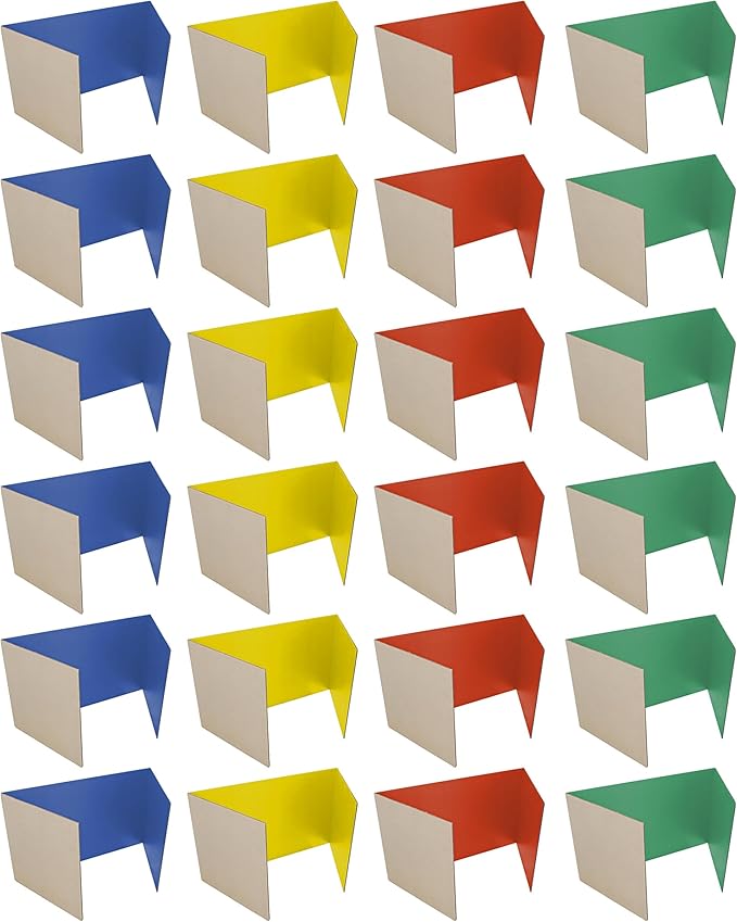 Flipside Products 12”x 48” Assorted Color Study Carrel, Red, Green, Blue, Yellow Privacy Boards, Student Privacy and Focus Booth for The Classroom, Desk Divider Cubby for Tests, Made in USA - 24 Pack