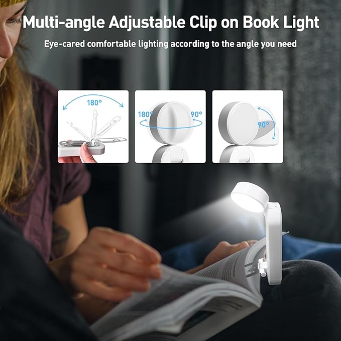 VAVOFO USB Rechargeable Bookmark Reading Light, Blue Light Blocking Amber LEDs for Bedtime Reading - Clip On, 9 Lighting Modes