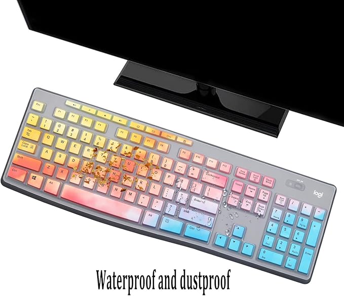 i-Tensodo Keyboard Cover for Logitech MK200 MK260 MK270 MK275 MK295 & K200 K260 K270 Keyboards, US Layout - Dazzling Multicolor Silicone Dust-Proof Washable Skin