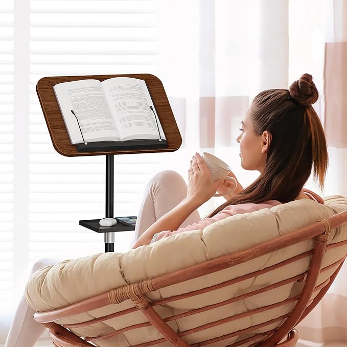 Snughome Floor Book Stand with Removable Tray, Wood Standing Book Stand for Reading, Height Adjustment 21"-51", Music Stand Cookbook Stand Textbook Stand Laptop Stand Book Holder for Display
