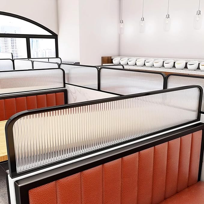 Striped Tempered Glass Dividers for Dining Areas, Metal Hotel Bar Countertop Low Fence Divider, Restaurant Booth Office Privacy Screen Panel Partition