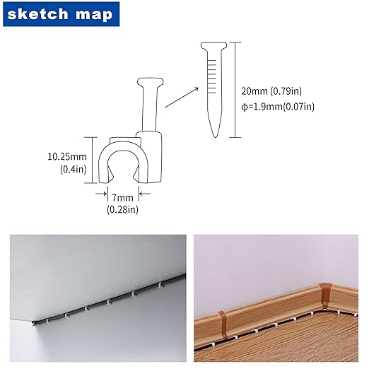 100 Pack Nail in Cable Clips Ethernet Cable Nails Tacks Clips 8mm for Electrical, Ethernet, Dish Wire, Coax Cable, RG6, RG59, CAT6, RJ45 Cable