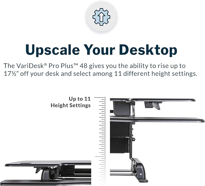 Vari VariDesk Pro Plus 48 - Adjustable Desk Converter with 11 Height Settings - Laptop Sit Stand Desk Riser for Home Office, Table Tops, Workspace - Fully Assembled with Spring Loaded Lift - Black