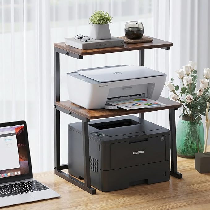 3-Tier Desktop Printer Stand, Universal Size Printer Shelf Organizer with Wide Platform, Heavy-Duty Multi-Purpose Office Desk Shelves for Home Office Organization