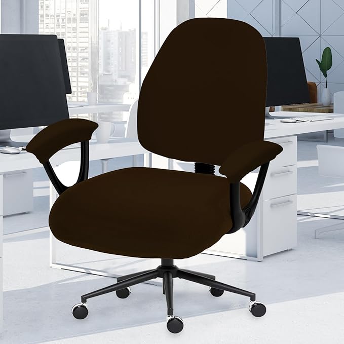 DIVA EN CAMINO DEC Office Chair Covers - Universal Stretch Computer Chair Slipcover - 180GSM Washable Rotating Backrest Coverings & Cushion Protectors & Armrest Covers for Dogs, Cats, Pets, Brown