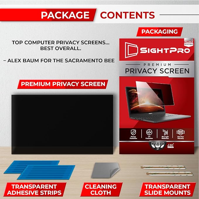 SightPro 17.3 Inch 16:9 Laptop Privacy Screen Filter - Computer Monitor Privacy Shield and Anti-Glare Protector