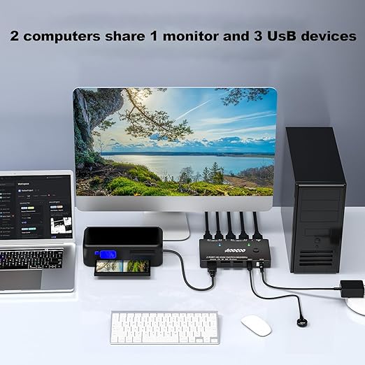 8K@60Hz HDMI KVM Switch 1 Monitors 2 Computers 4K@144Hz KVM Switches with USB 3.0 Port,Wired Remote,Power Adapter and USB3.0 Cables Included(10cm 2 PC 1 Monitor 8K KVM)