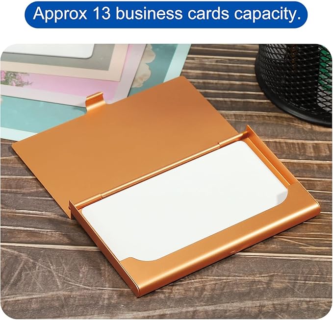 PATIKIL Business Card Holder, Aluminum Alloy Flip Cover Slim Name Cards Case for Women Men, Gold Tone