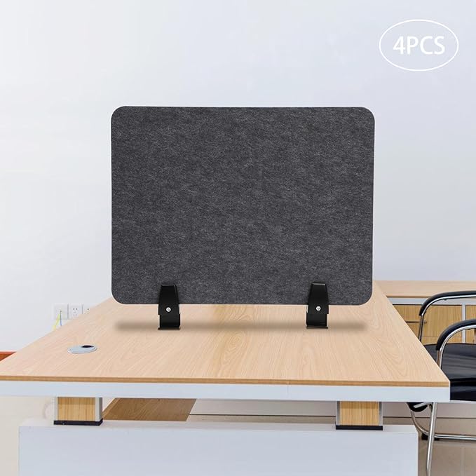 Acoustic Desk Divider, 4Pcs Tabletop Privacy Cubicle Panels, Clamp-On Polyester Fiber Felt Partition, Noise Reducing Office Partition for Workstation, Classroom, Study Area, 20.9*16in Anthracite Gray