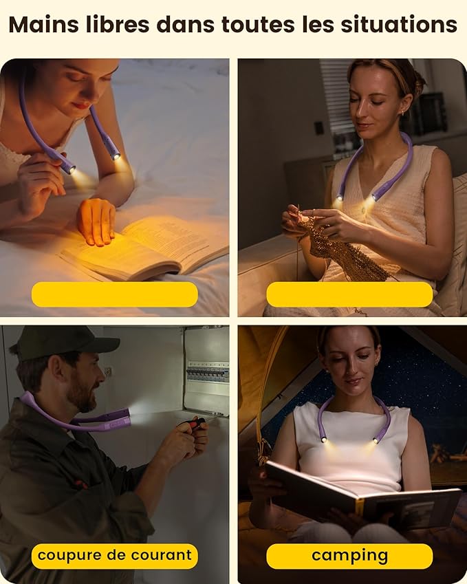 Glocusent Lightweight Neck Light,1200mAh Rechargeable Book Light for Reading in Bed, Eye-Caring with 5 Colors & 5 Brightness Adjustable, Neck Reading Light for Book Lovers