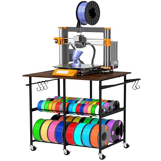 3D Printer Stand with Filament Storage Rack, 3D Printer Table Rolling Printer Cart on Wheels, Large Capacity 3D Filament Storage Rack for PLA/ABS/TPU, Filament Storage Rack for Workshop Studio Office
