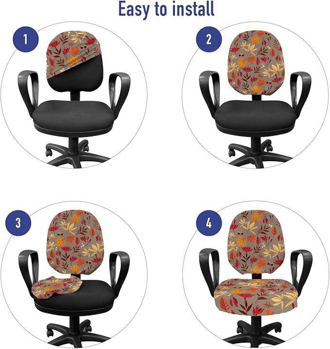 Ambesonne Burnt Orange Office Chair Slipcover, Cartoonish Autumn Leaves Acorns and Berries Seasonal Nature Foliage, Protective Stretch Decorative Fabric Cover, Standard Size, Umber Multicolor