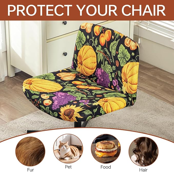 Armless Chair Slipcover Stretch Criss Cross Chair Cover, Mid Back Wide Seat Accent Chair Covers,Modern Vanity Chair Cover for Office Desk (Pumpkin)