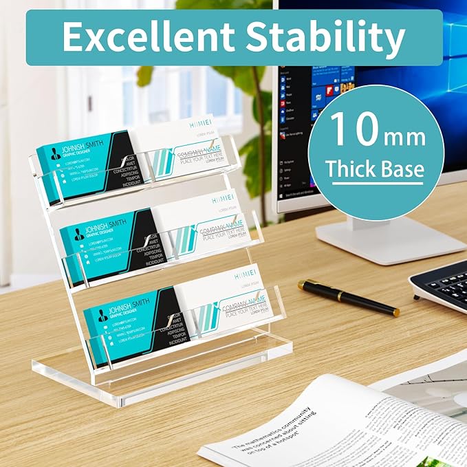 HIIMIEI Business Card Holder Desk, Acrylic Business Card Display, 3 Tier Clear Business Card Stand for Office, Exhibition, Meeting, Home, 360 Card Capacity