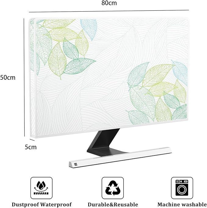Artistical Leaf Waterproof 32 Inch TV Dust Cover Anti-Static Dustproof Screen TV Covers with Trendy Botanical Design Weatherproof Television Cover for LED LCD OLED 32 Inch TVs
