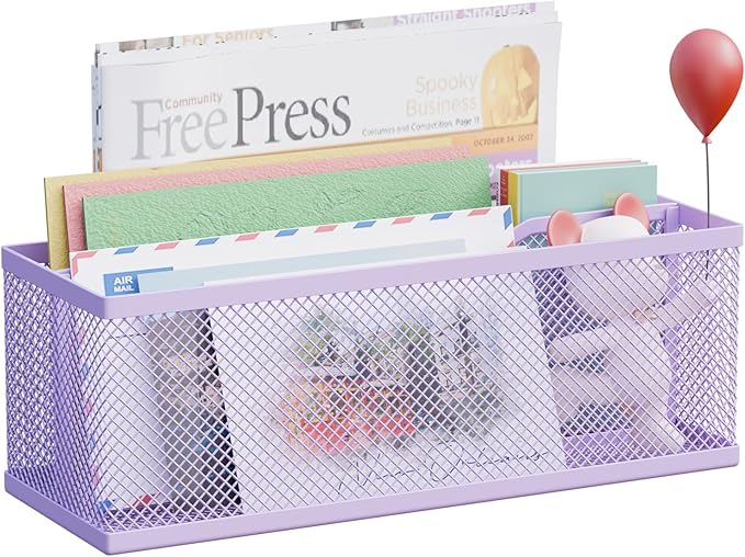 Mail Holder Countertop, Mail Organizer with 2 Slots, Mail Basket Wall Mounted Desktop Mail Sorter Letter Holder Box Envelope Organizer for Home Office, Purple