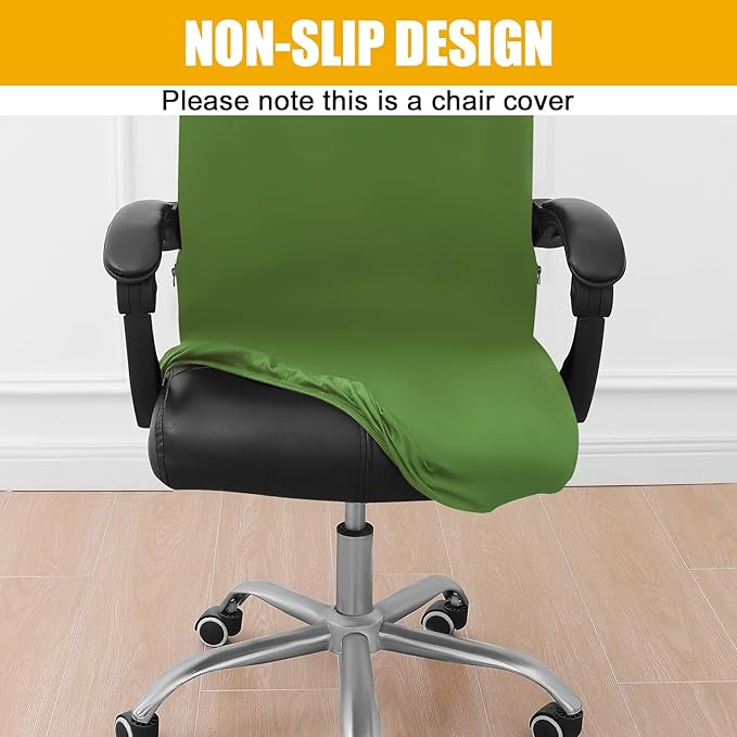 Smiry Stretch Printed Office Computer Chair Covers, Universal Desk Rotating Chair Slipcovers Removable Washable, Soft Fit Anti-Dust Spandex Protector Cover with Zipper, Olive Green