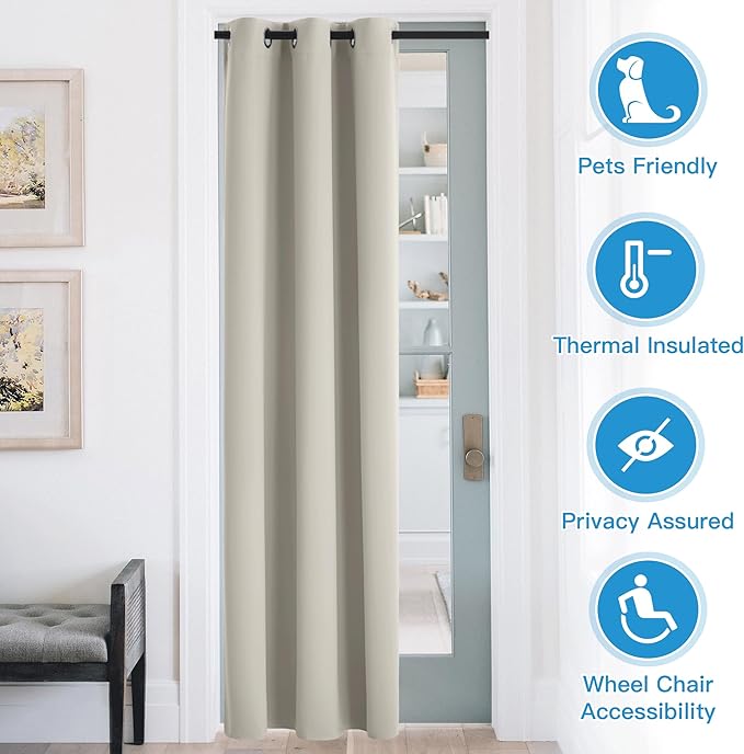 RYB HOME Temporary Doorway Curtains Blackout Privacy Room Divider Curtains Portable Drapes for Closet Wall Panel for Bedroom Living Room Dining Basement Window, W 60 x L 96 inches, Natural